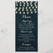 Rustic String Lights Navy Blue Wedding Menu (Voorkant)
