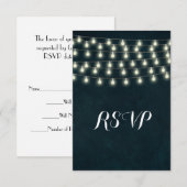Rustic String Lights Navy Blue Wedding RSVP Kaartje (Voorkant / Achterkant)