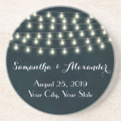  Rustic String Lights Navy Blue Wedding Zandsteen Onderzetter (Voorkant)