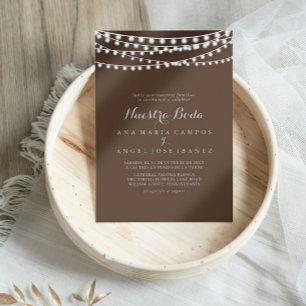Rustic String Lights Nuestra Boda Wedding Kaart
