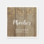 Rustic String Lights op Faux Wood Vrijgezellenfees Servet (Voorkant)
