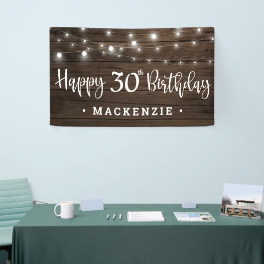 Rustic String Lights op hout 30e verjaardag Spandoek (Beurs)