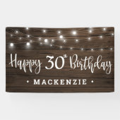 Rustic String Lights op hout 30e verjaardag Spandoek (Horizontaal)