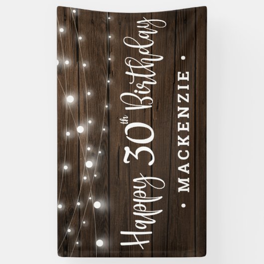 Rustic String Lights op hout 30e verjaardag Spandoek (Verticaal)