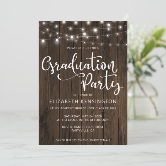 Rustic String Lights op Houtwedstrijder Kaart (Staand voorkant)