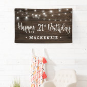 Rustic String Lights op Wood 21st Birthday Spandoek (Insitu)