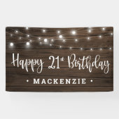 Rustic String Lights op Wood 21st Birthday Spandoek (Horizontaal)