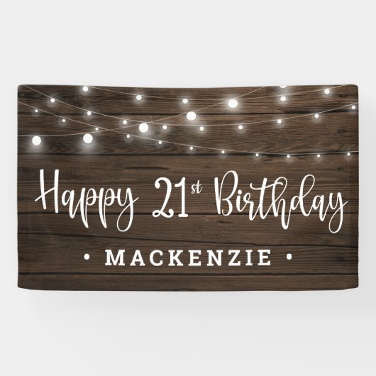 Rustic String Lights op Wood 21st Birthday Spandoek (Horizontaal)