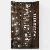 Rustic String Lights op Wood 21st Birthday Spandoek (Verticaal)