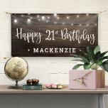 Rustic String Lights op Wood 21st Birthday Spandoek<br><div class="desc">Rustic String Lights op Wood Birthday Banner om hun 21ste verjaardag in stijl aan te kondigen! Rustige houtsiding en koordlichten plaatsen van ruimte voor uw douanetekst. Geweldig voor verjaardagsfeestjes en -recepties! Eenvoudig aan te passen met tekst,  doopvonten,  en kleuren. U kunt zelfs de kleur van de typografie veranderen!</div>