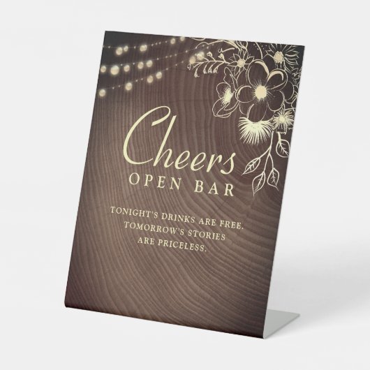 Rustic String Lights Open Bar Sign Reclamebord Met Voetstuk (Voorkant)