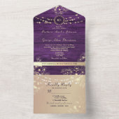 Rustic String Lights Paarse bruiloft All In One Uitnodiging (Binnen)