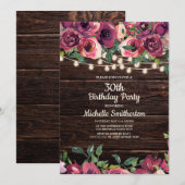 Rustic String Lights Paarse Floral 30th Birthday Kaart (Voorkant / Achterkant)