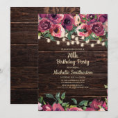 Rustic String Lights Paarse Floral 70th Birthday Kaart (Voorkant / Achterkant)