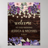 Rustic String Lights Paarse Pink Floral Wedding Poster (Voorkant)