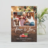 Rustic String Lights Peace Love Red Truck Foto Feestdagenkaart (Staand voorkant)