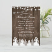 Rustic String Lights Pine Tree Rehearsal Dinner Kaart (Staand voorkant)