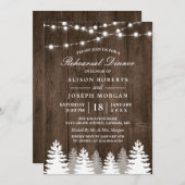 Rustic String Lights Pine Tree Rehearsal Dinner Kaart (Voorkant / Achterkant)