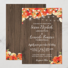 Rustic String Lights Poppy Summer Wedding Kaart