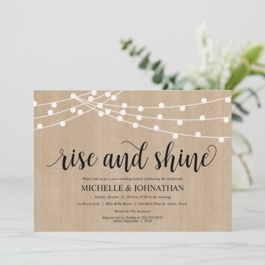 Rustic String Lights Post Bruiloftsbrunch Uitnodig Kaart (Staand voorkant)