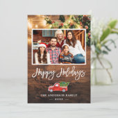 Rustic String Lights Prettige feestdagen Script Ph Feestdagenkaart (Staand voorkant)