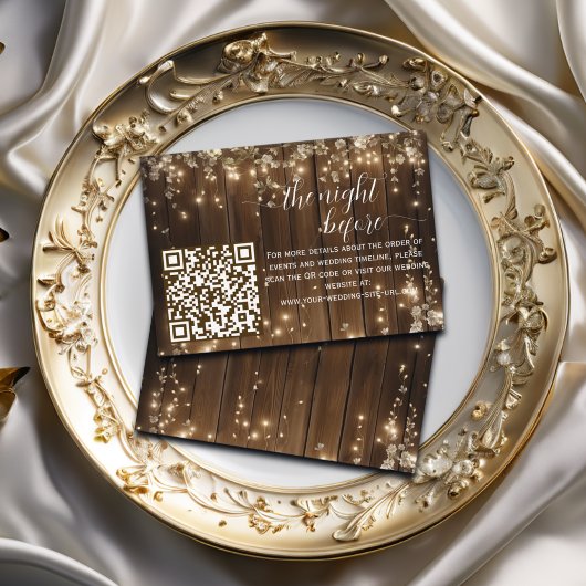Rustic String Lights QR-code de avond ervoor Informatiekaartje