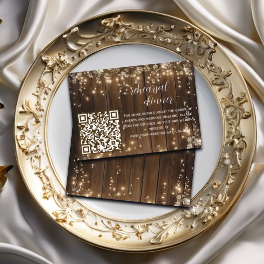 Rustic String Lights QR Code repetitie diner Informatiekaartje