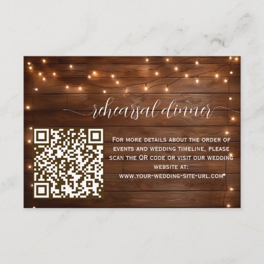 Rustic String Lights QR Code repetitie diner Informatiekaartje (Voorkant)