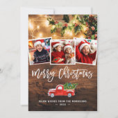 Rustic String Lights Red Kersttruck 4 Foto Feestdagenkaart (Voorkant)