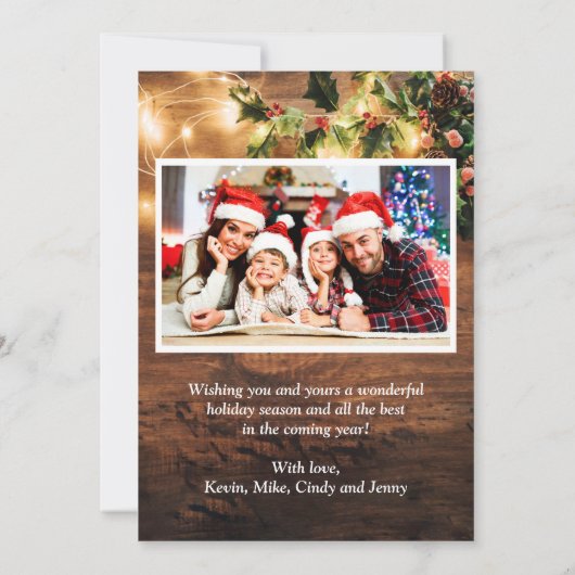 Rustic String Lights Red Kersttruck 4 Foto Feestdagenkaart (Achterkant)