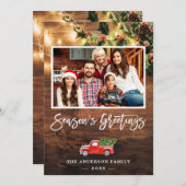 Rustic String Lights Red Truck Photo Greep Feestdagenkaart (Voorkant / Achterkant)