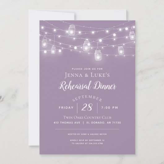 Rustic String Lights Rehearsal Dinner Invitation Kaart (Voorkant)