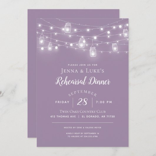 Rustic String Lights Rehearsal Dinner Invitation Kaart (Voorkant / Achterkant)
