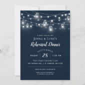 Rustic String Lights Rehearsal Dinner Invitation Kaart (Voorkant)