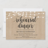 Rustic String Lights Rehearsal Dinner Invites Kaart (Voorkant)