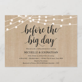 Rustic String Lights Rehearsal Dinner Invites Kaart