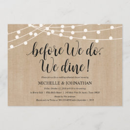 Rustic String Lights Rehearsal Dinner Invites Kaart