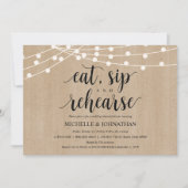 Rustic String Lights Rehearsal Dinner Invites Kaart (Voorkant)