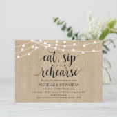 Rustic String Lights Rehearsal Dinner Invites Kaart (Staand voorkant)