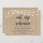 Rustic String Lights Rehearsal Dinner Invites Kaart (Voorkant / Achterkant)