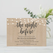 Rustic String Lights Rehearsal Dinner Invites Kaart (Staand voorkant)
