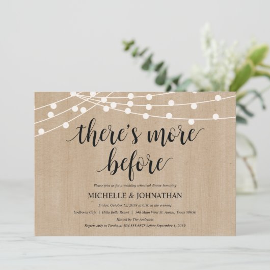 Rustic String Lights Rehearsal Dinner Invites Kaart (Staand voorkant)