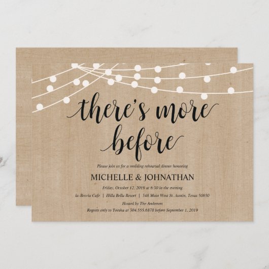 Rustic String Lights Rehearsal Dinner Invites Kaart (Voorkant / Achterkant)