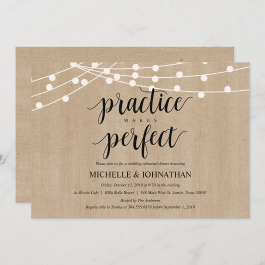 Rustic String Lights Rehearsal Dinner Invites Kaart (Voorkant / Achterkant)