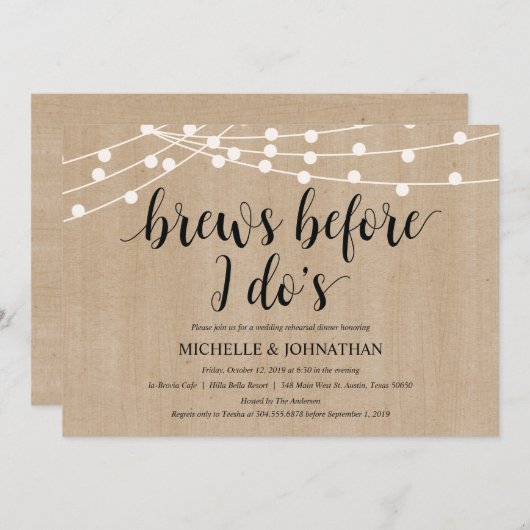 Rustic String Lights Rehearsal Dinner Invites Kaart (Voorkant / Achterkant)