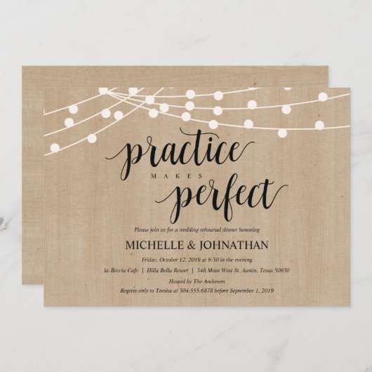 Rustic String Lights Rehearsal Dinner Invites Kaart (Voorkant / Achterkant)