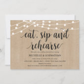 Rustic String Lights Rehearsal Dinner Invites Kaart (Voorkant)