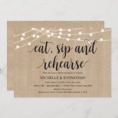 Rustic String Lights Rehearsal Dinner Invites Kaart (Voorkant / Achterkant)