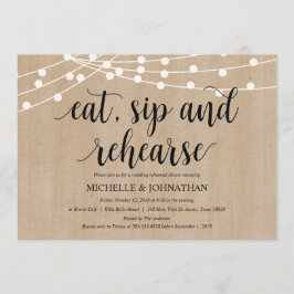 Rustic String Lights Rehearsal Dinner Invites Kaart