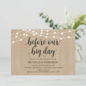 Rustic String Lights Rehearsal Dinner Invites Kaart (Staand voorkant)